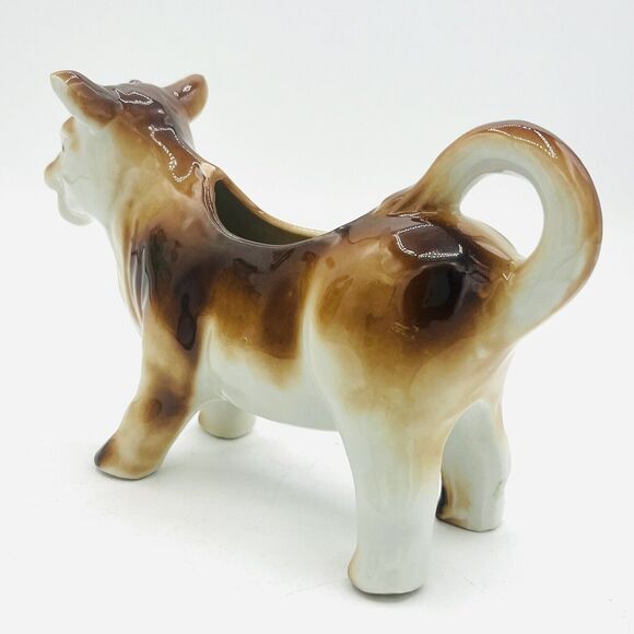Vintage Porcelain White & Brown Cow Creamer. Made In Occupied Japan. Nice - Picture 4 of 7